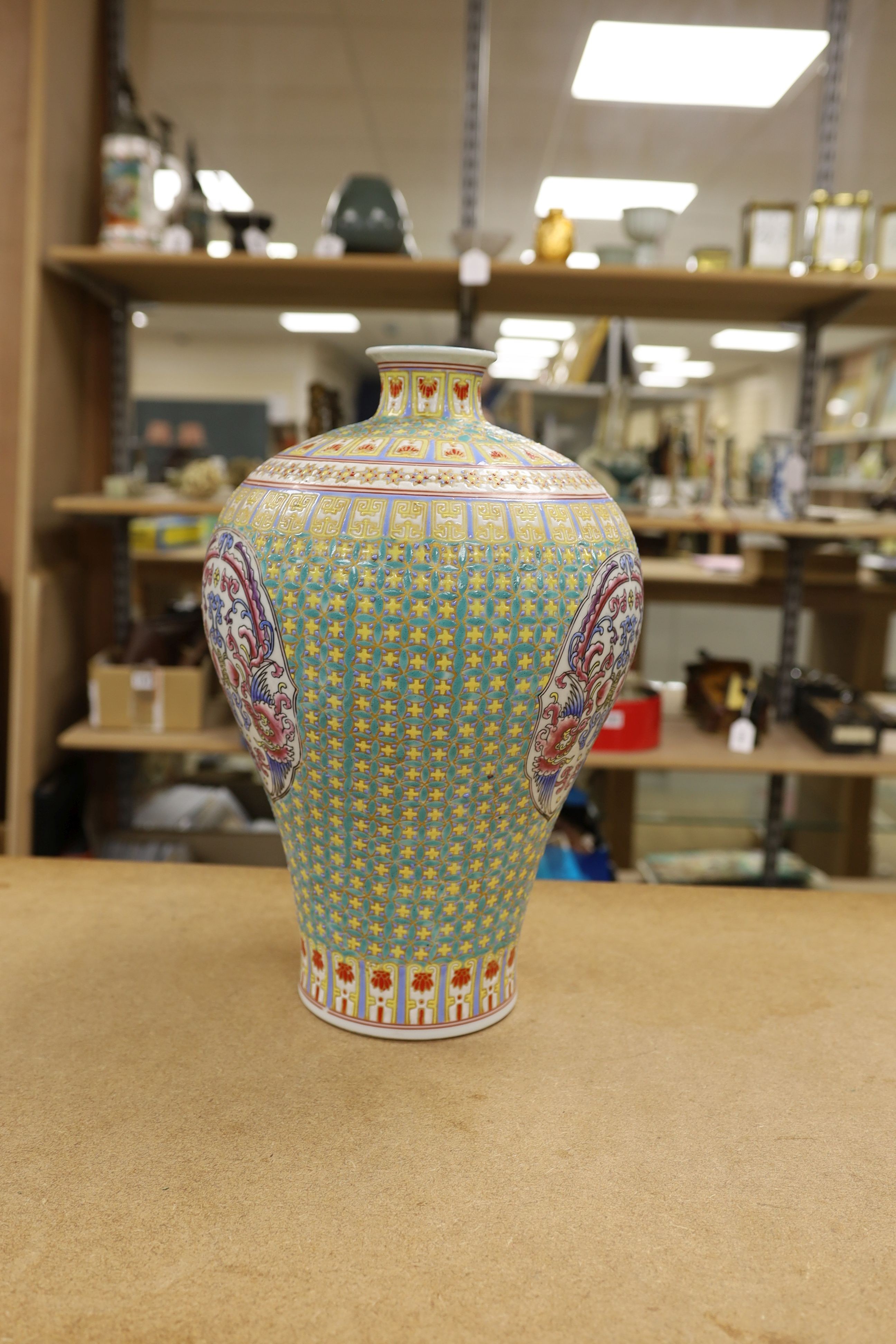 A Chinese enamelled porcelain meiping, 39cm